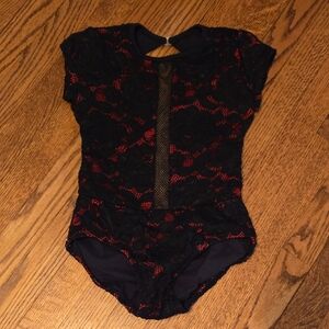 Chelsea B Black And Red Lace Leotard
